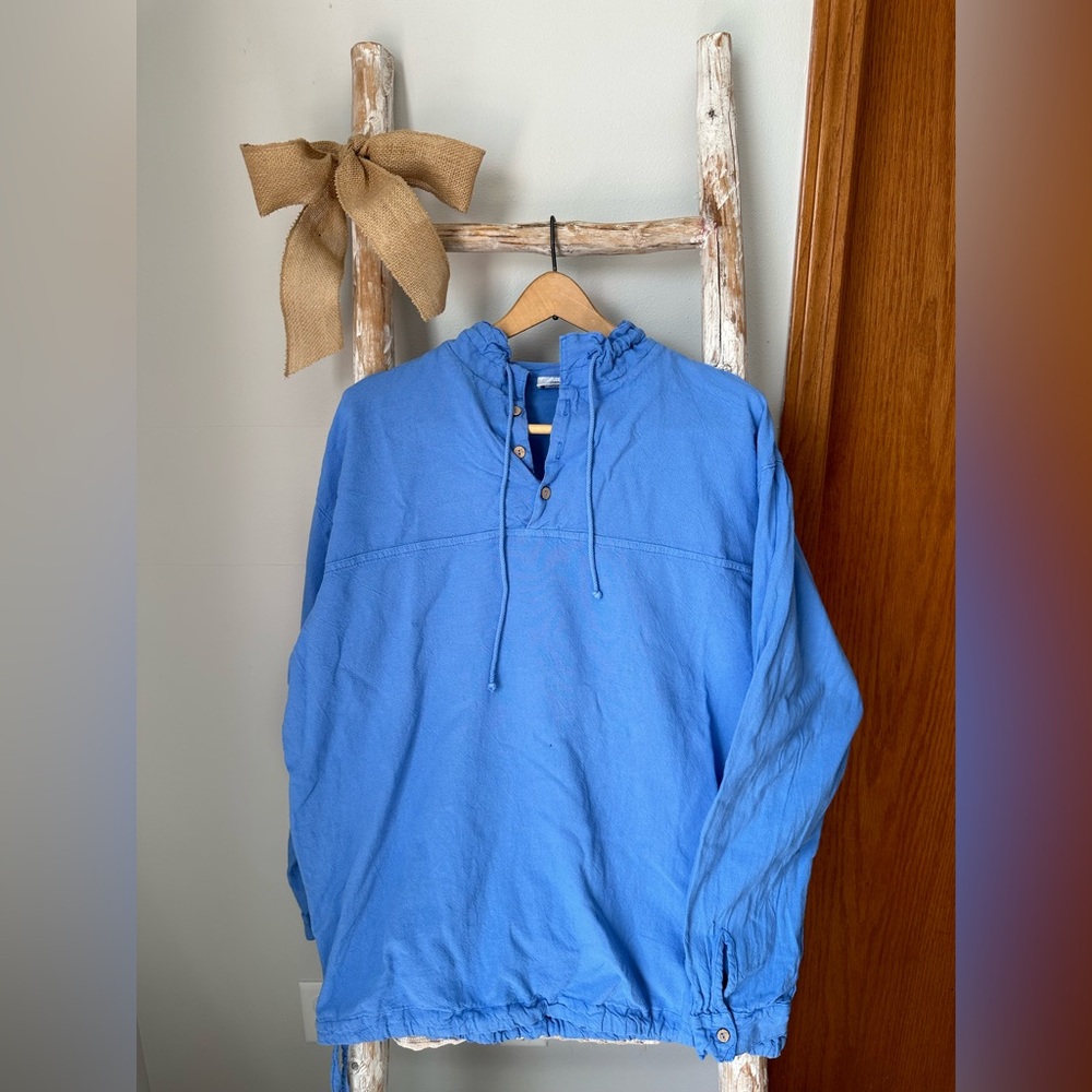Cottonseed 3 button unisex pullover blue - size large